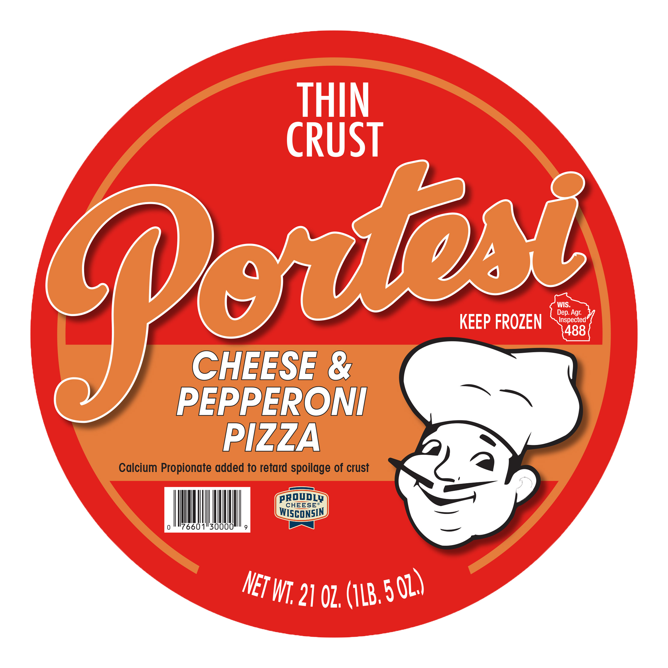 Thin Crust Cheese & Pepperoni Portesi Italian Foods